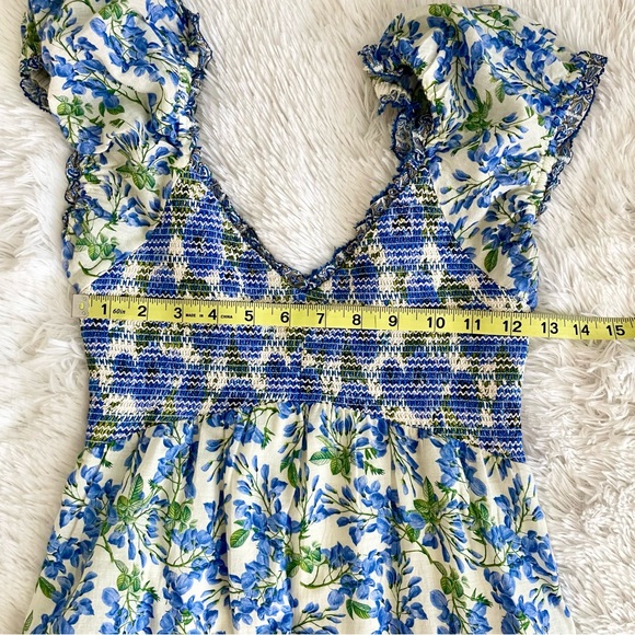 Alice Olivia Rosalyn Dress Maxi Floral Tiered Smocked Perfect Pansy Puff Sleeves - Picture 13 of 16